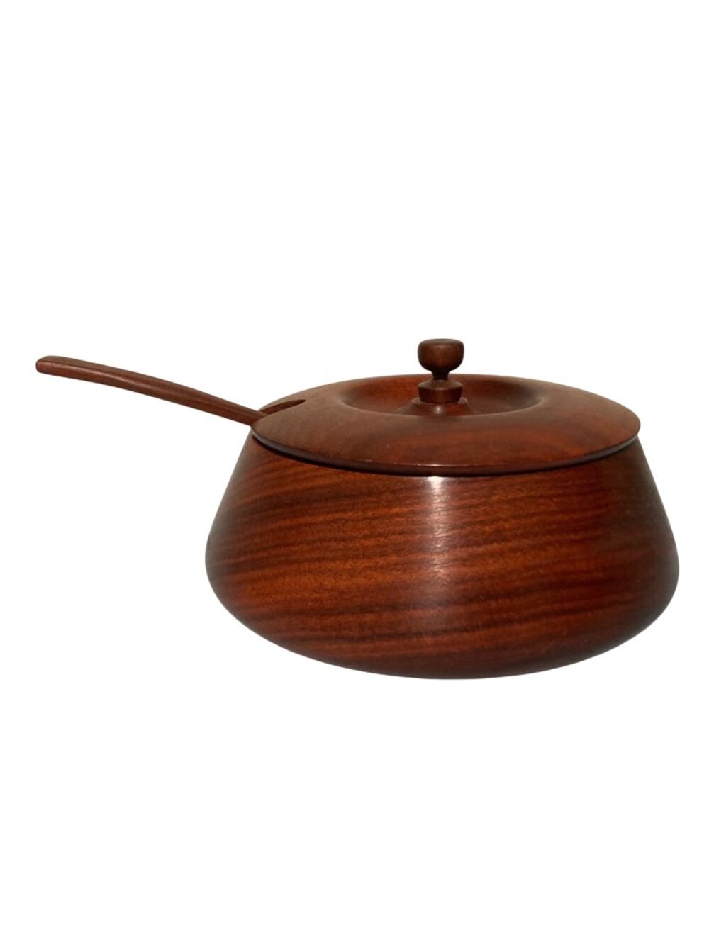 Mid Century Danish Modern Teak Wood Bowl With Lid & Spoon